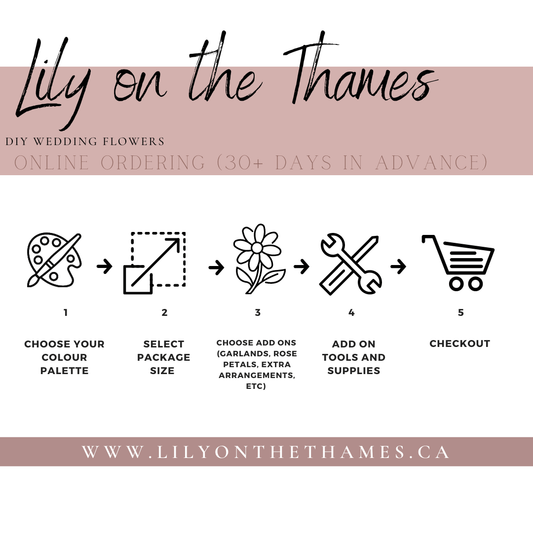 How to order DIY Wedding Flowers online! Confused on how to order your DIY Wedding Flowers online? We accept flower orders between 30 days to one year in advance. And here's how you do it: STEP 1Choose your colour paletteSTEP 2Choose your package size;Sma