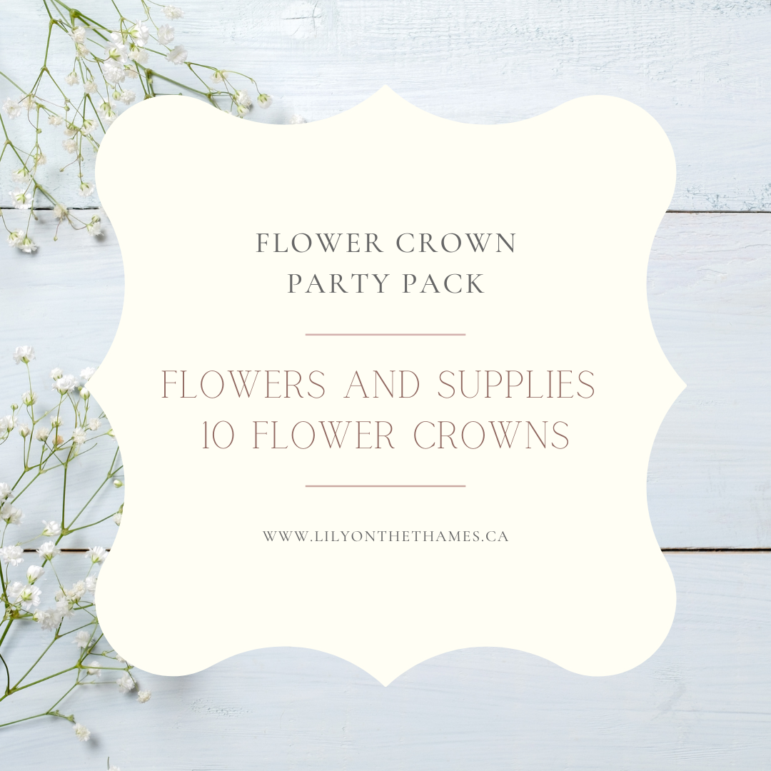 Flower Crown Party Pack - Lily on the Thames - DIY Wedding Flowers - Perfect package for a bachelorette party, bridal shower, baby shower, or wedding party! Flowers and Supplies to make your own Flower Crowns. Easy-to-follow video tutorial provided. Inclu